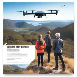 Design a movie poster featuring four people looking intently at a drone