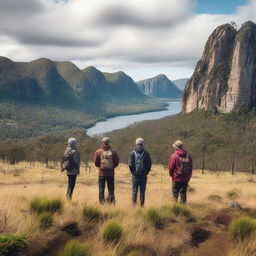 Create a movie poster featuring four people behind the scenes, looking at the result of a photo