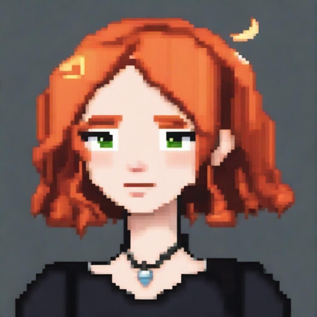 A pixel art depiction of a ginger girl with short hair