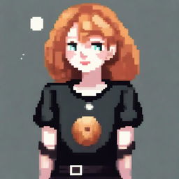 A pixel art depiction of a ginger girl with short hair