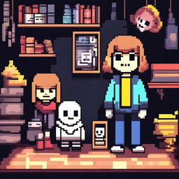 Create an image inspired by the game Undertale, featuring iconic characters like Frisk, Sans, and Papyrus in a vibrant and whimsical underground setting