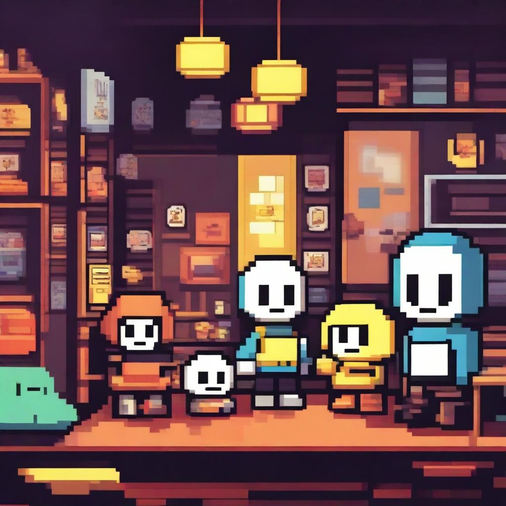 Create an image inspired by the game Undertale, featuring iconic characters like Frisk, Sans, and Papyrus in a vibrant and whimsical underground setting