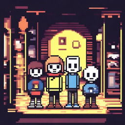 Create an image inspired by the game Undertale, featuring iconic characters like Frisk, Sans, and Papyrus in a vibrant and whimsical underground setting