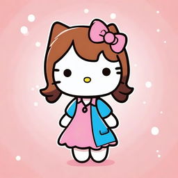 A cute Hello Kitty character with brown eyes and brown hair, standing in a cheerful pose