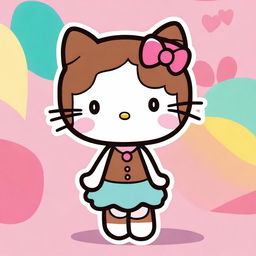 A cute Hello Kitty character with brown eyes and brown hair, standing in a cheerful pose