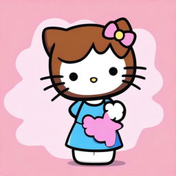 A cute Hello Kitty character with brown eyes and brown hair, standing in a cheerful pose