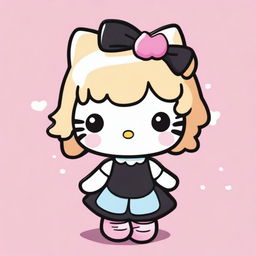 A Hello Kitty character with blond hair, wearing a black dress