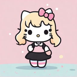 A Hello Kitty character with blond hair, wearing a black dress