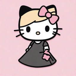 Generate an image of Hello Kitty with blond hair, wearing a black dress