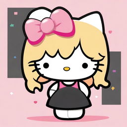 Generate an image of Hello Kitty with blond hair, wearing a black dress