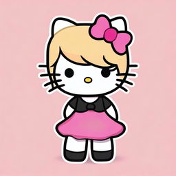 Generate an image of Hello Kitty with blond hair, wearing a black dress