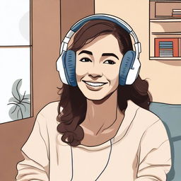 A detailed illustration of a woman named Eileen wearing headphones