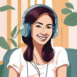 A detailed illustration of a woman named Eileen wearing headphones