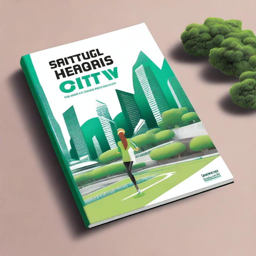 A book cover design featuring a futuristic city centered around athletes