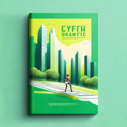 A book cover design featuring a futuristic city centered around athletes