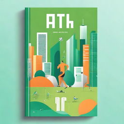 A book cover design featuring a futuristic city centered around athletes, without any skyscrapers