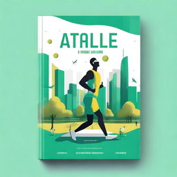 A book cover design featuring a futuristic city centered around athletes, without any skyscrapers