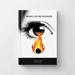 Create a black and white book cover featuring a picture of a burning glass and an eye