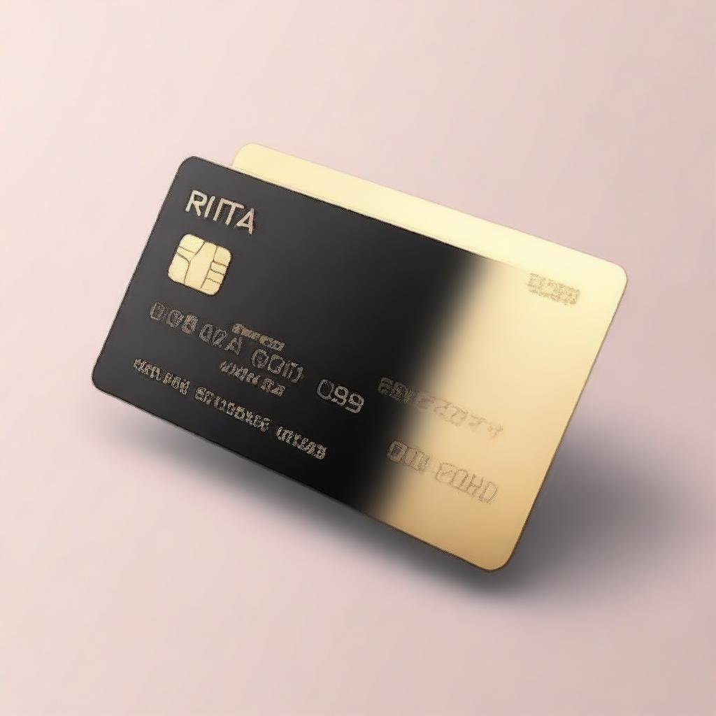 A sleek and modern credit card design with the name 'RITA' prominently displayed