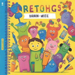 Create a wide book cover for a preschool drawing book for kids