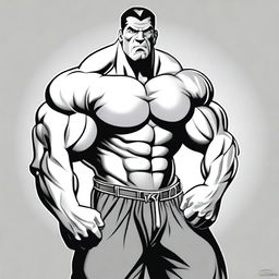 Create an image featuring a thick, muscular character standing confidently