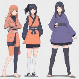 Create a detailed illustration of Marin Kitagawa and Hinata Hyuga standing together