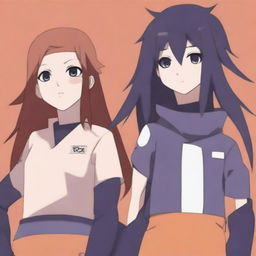 Create a detailed illustration of Marin Kitagawa and Hinata Hyuga standing together