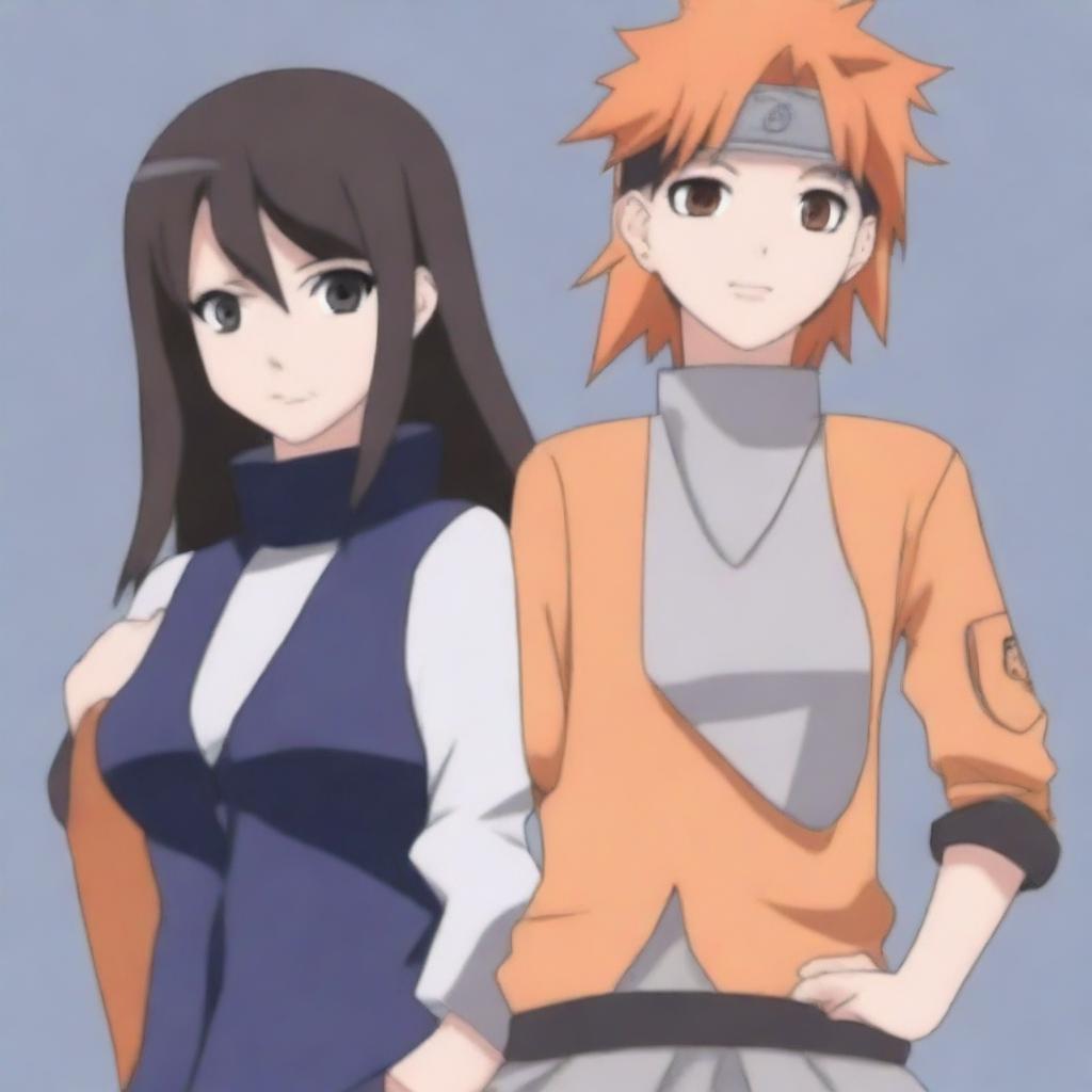 Create a detailed illustration of Marin Kitagawa and Hinata Hyuga standing together