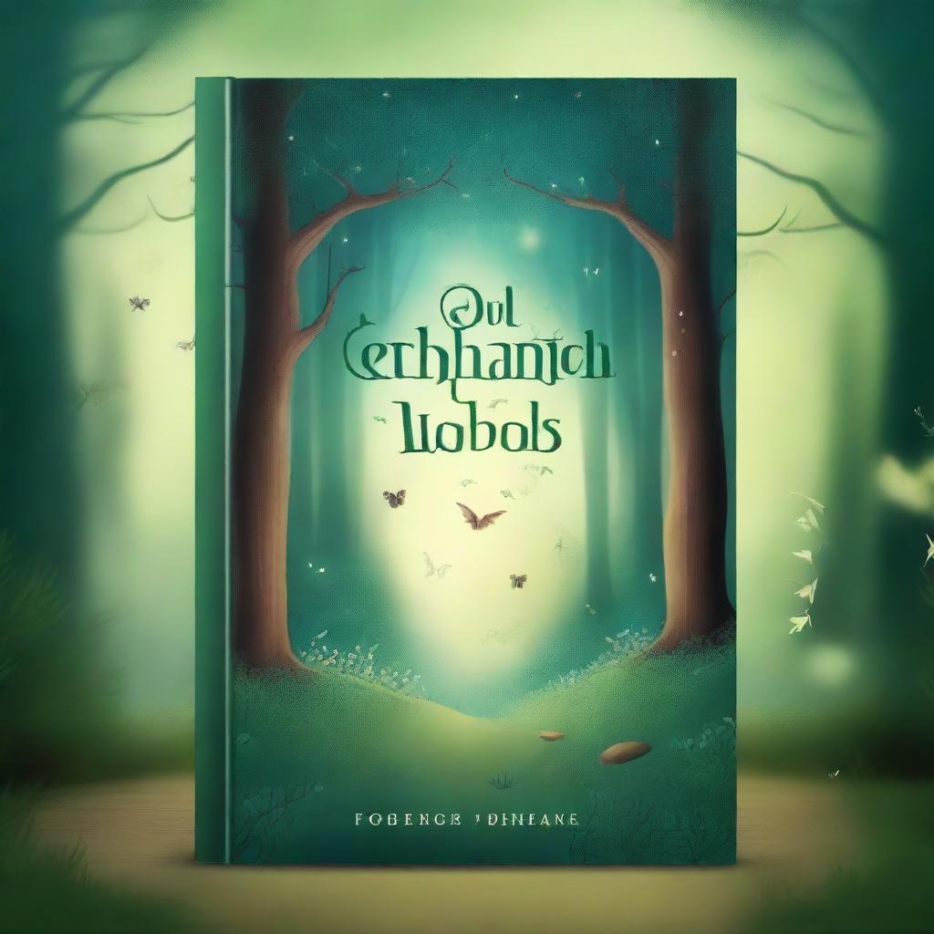 Create a captivating book cover featuring an enchanting forest with mystical creatures