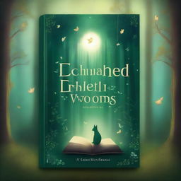 Create a captivating book cover featuring an enchanting forest with mystical creatures