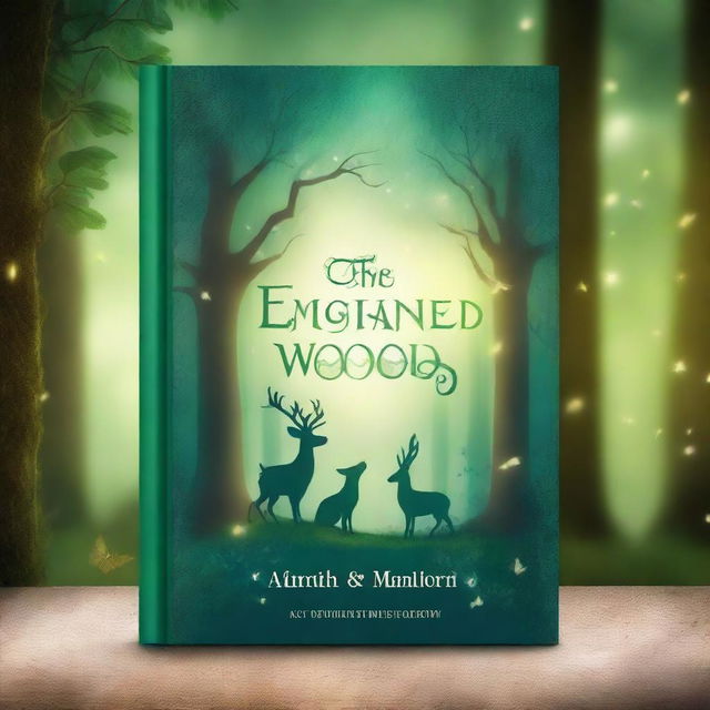 Create a captivating book cover featuring an enchanting forest with mystical creatures