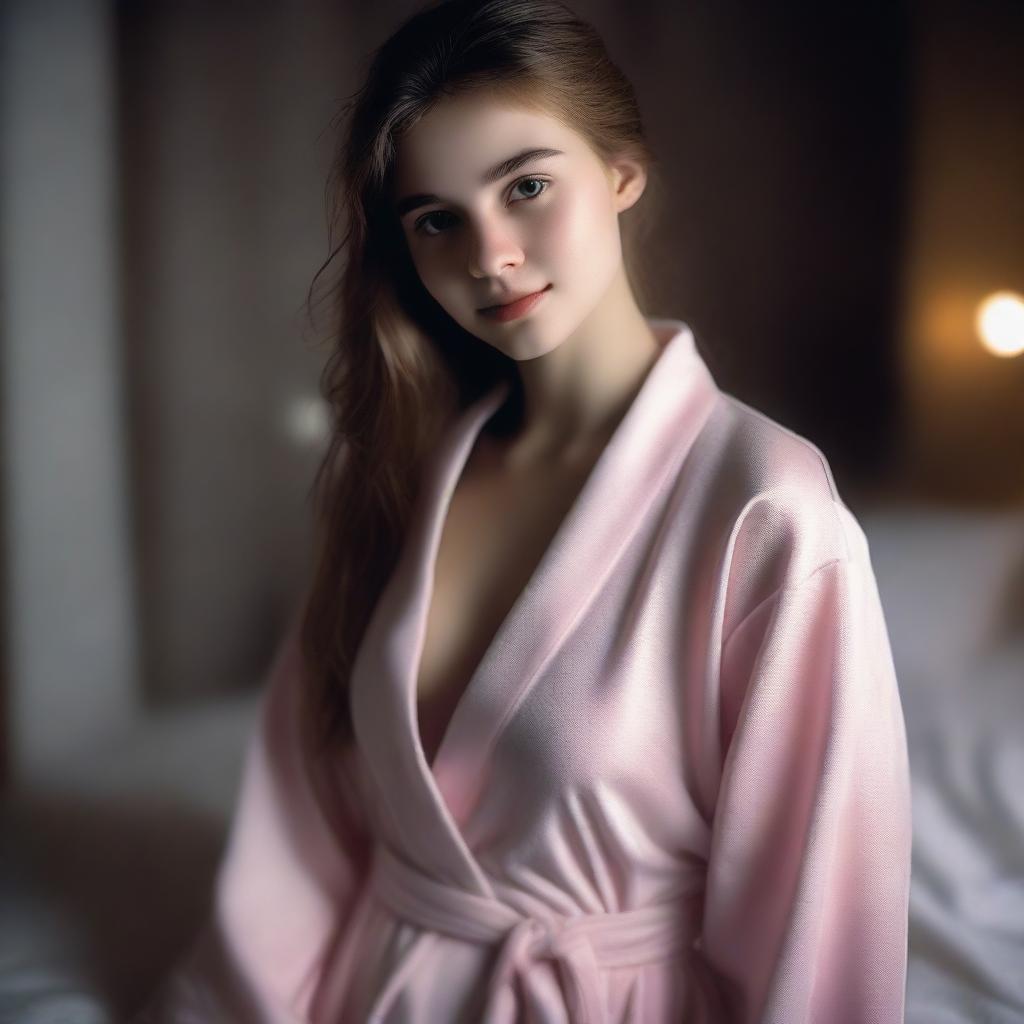 A teenage girl wearing a night robe, depicted in a sensual and sexy manner