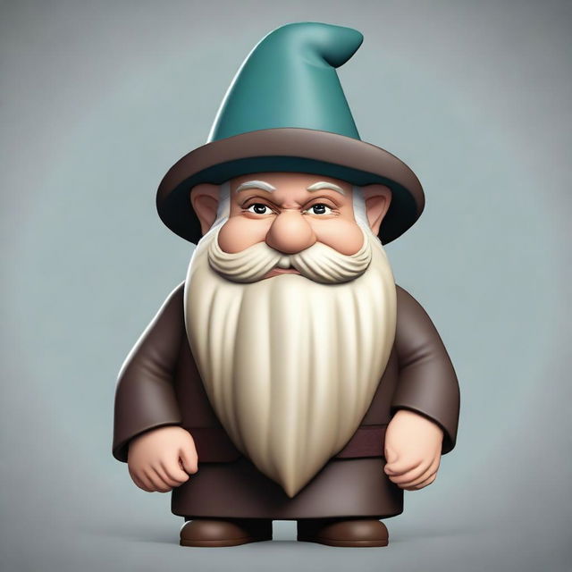 Create a bearded gnome with dark circles under his eyes, looking smart and wise