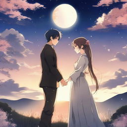 An anime-style scene depicting a man and woman in eternal love