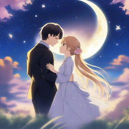 An enchanting anime-style scene depicting eternal love