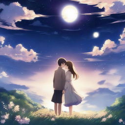 An enchanting anime-style scene depicting eternal love