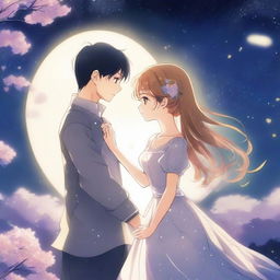 An enchanting anime-style scene depicting eternal love