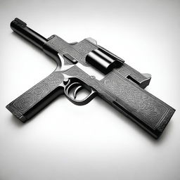 A detailed image of a firearm. The gun should be depicted with intricate details, showcasing its design and craftsmanship.