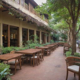 A bustling rectangular kahu galli filled with at least 20 diverse shops. It features a beautiful garden and spacious sitting areas, accommodating for more than 50 individuals at a time.