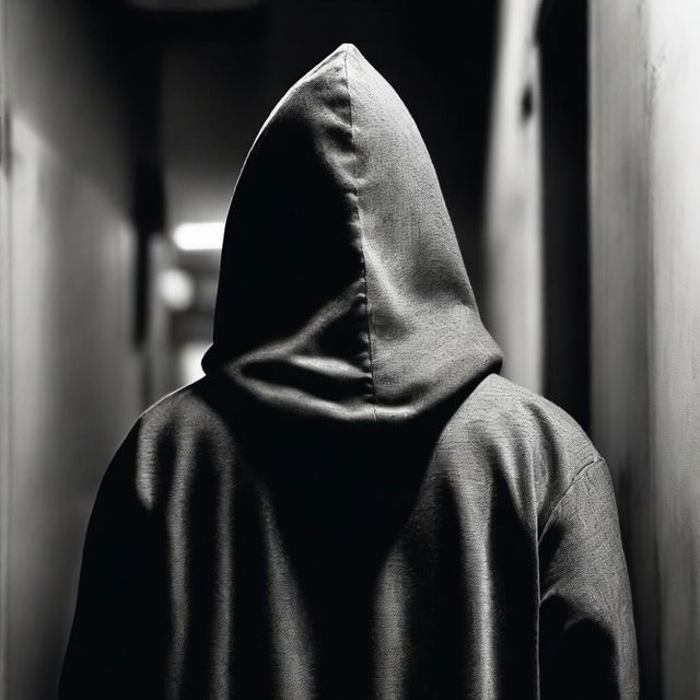 A man seen from behind, wearing a hood and a watch