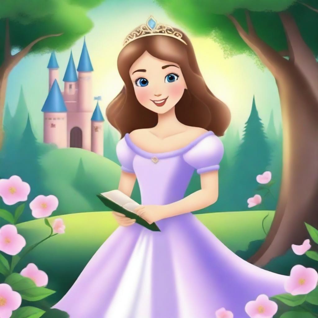 Create a book cover featuring a beautiful princess in a magical kingdom