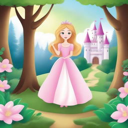 Create a book cover featuring a beautiful princess in a magical kingdom