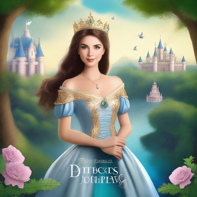 Design a fantasy book cover featuring a majestic princess in an enchanted kingdom