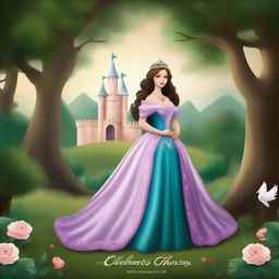 Design a fantasy book cover featuring a majestic princess in an enchanted kingdom