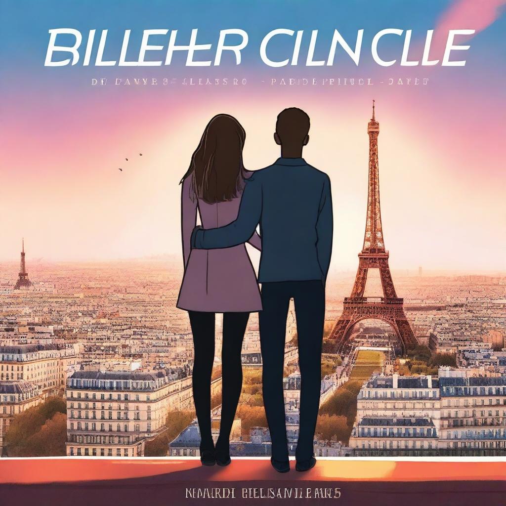 A book cover featuring a teenage French couple standing together on the Eiffel Tower
