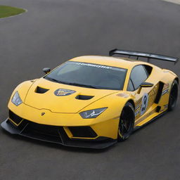 Lamborghini cars redesigned into NASCAR racing vehicles, with a sleek aerodynamic design, vibrant racing colors and logos, and equipped for high-speed track performance.