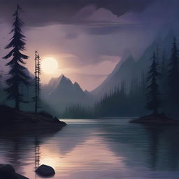 Create an image of a mystical lake in the style of Dungeons and Dragons