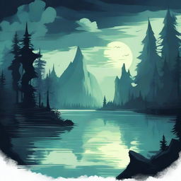 Create an image of a mystical lake in the style of Dungeons and Dragons