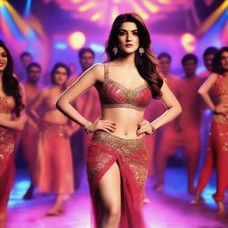 A stunning scene featuring Kriti Sanon surrounded by 50 men, all vying for her attention in a sizzling item song