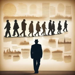 A man walking through different eras of time, with each step showing a different historical period